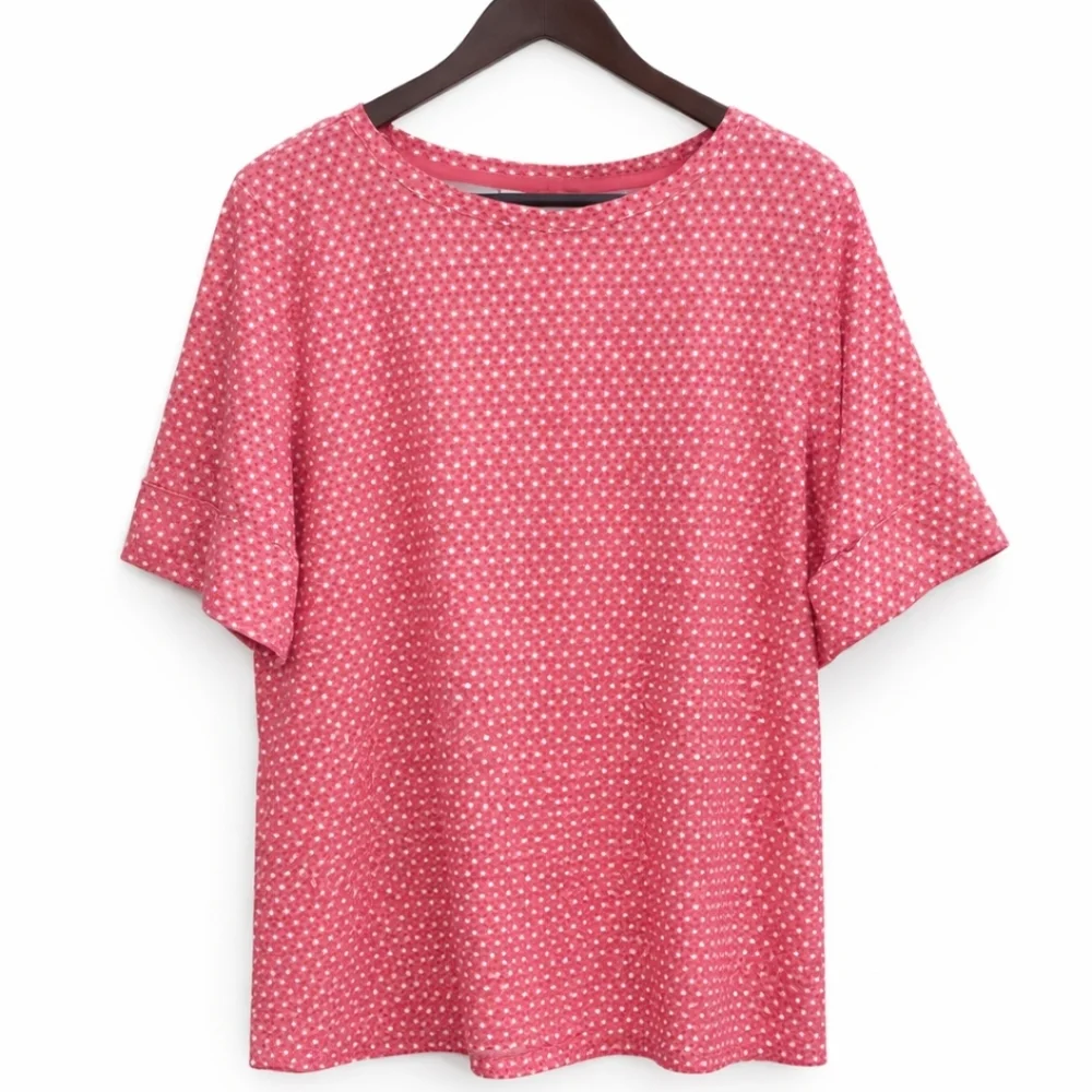 Liz Claiborne Pink White Dual Dot Folded Short Sleeve Cotton Tee Plus Sz XXL